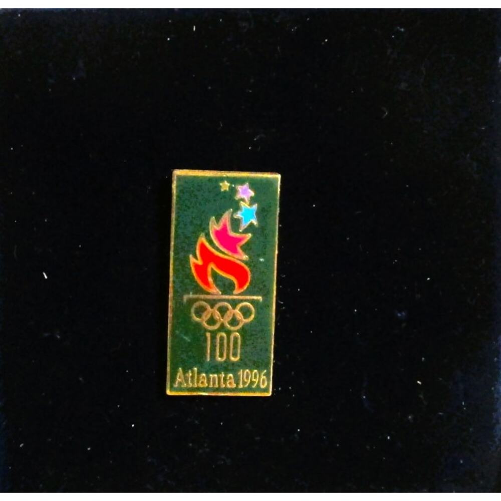 1996 Atlanta Olympics Lapel Pin Centennial Games Green Torch Flame Enamel Brass